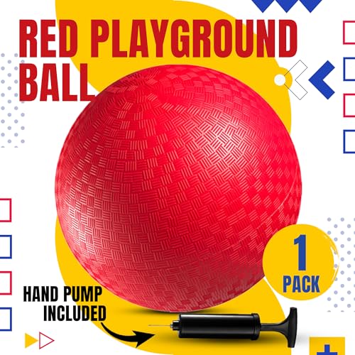 PlayBolt Playground Ball - 8.5 Inch Red Rubber Kickball Bouncy Inflatable Balls for Kids & Adults w/Hand Pump, Indoor & Ou...