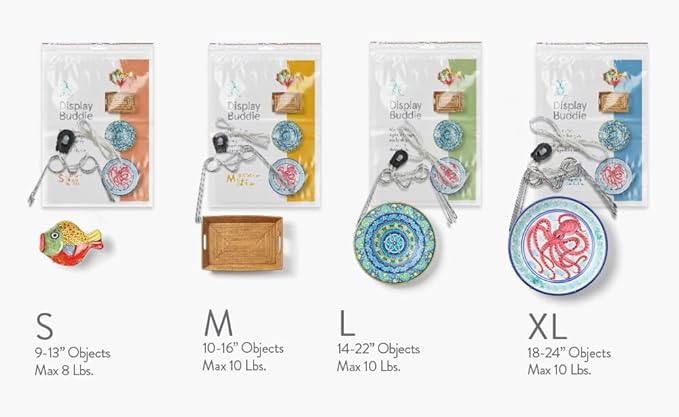 Display Buddie Adjustable Wall Plate Hanger - for Round Platter Bowl Tray Art Wall Display - Steel - Silicone Hooks – Large 3-Pak 14"-22" up to 8 lbs