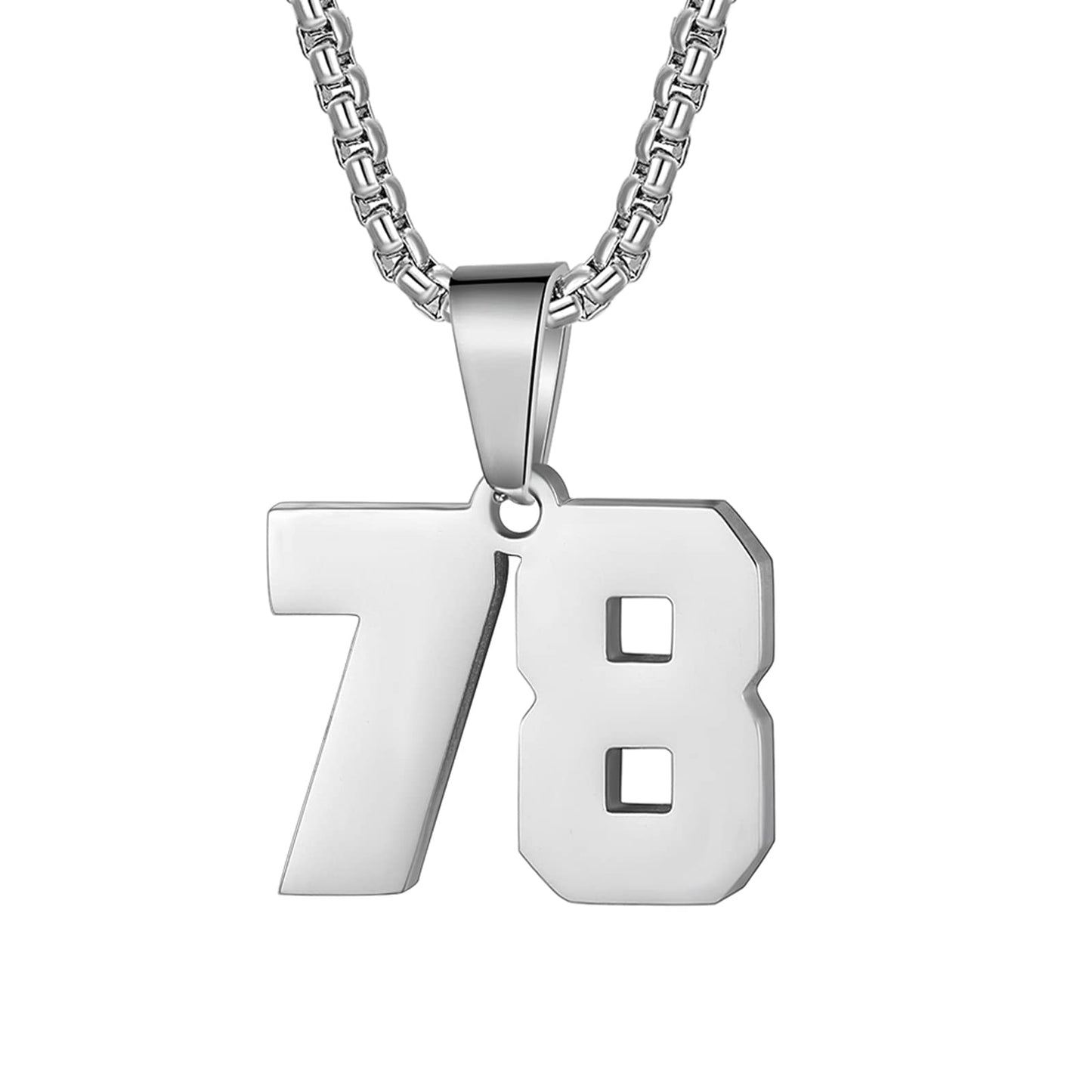 Number Necklaces Personalized Necklaces Silver Initial Number Pendant Stainless Steel Chain Movement Necklaces for Men Women (78