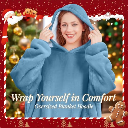 AmyHomie Wearable Blanket Hoodie for Adults & Teens,Oversized Sherpa Hooded Blanket,Warm Cozy Blanket Sweatshirt as Christ...