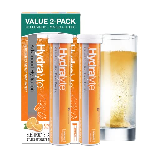 Hydralyte Electrolyte Tablets | 40 Orange Electrolytes | Airplane Travel Essential for Rapid Rehydration | Hydration Table...