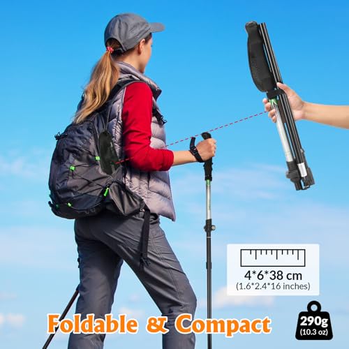 Travel Folding Trekking Hiking Pole with Carrying Case,Collapsible Cane Adjustable Walking Stick Portable Mobility Aid for...
