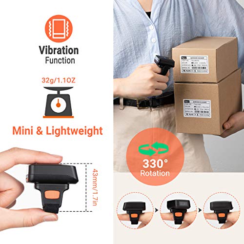 Tera Pro Extreme Performance 1D 2D QR Wireless Ring Barcode Scanner with Bluetooth, Extra Fast Scanning Speed Ultra High R...