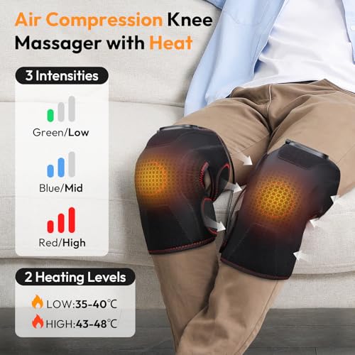 QUINEAR Knee Massager for Pain Relief,Air Compression Heating Pad for Knee,Heated Knee Warmers Wrap, Gifts for Men Women D...