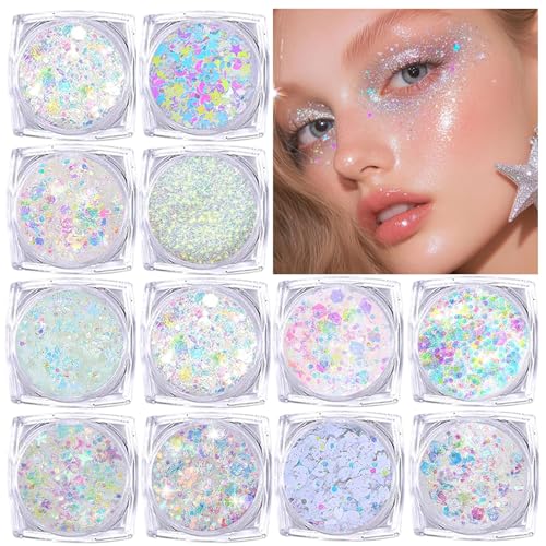 Body Glitter Face Glitter, Hair Glitter for Kids, 12 Shapes Fine Chunky Glitter Gel for Women Girls Makeup Sparkles Party ...