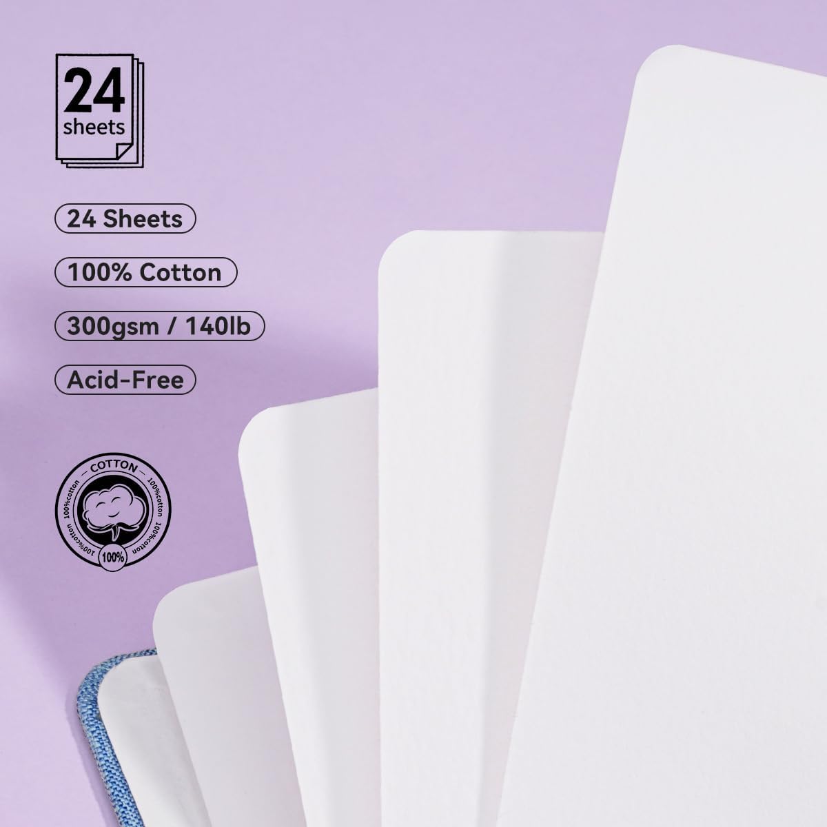 Lightwish Square Watercolor Journal,100% Cotton,300gsm/140lb,Acid-Free,24 Sheets Hot Press Watecolor Paper Sketchbook for Artists Adults Students,4.7 * 4.7 Inches