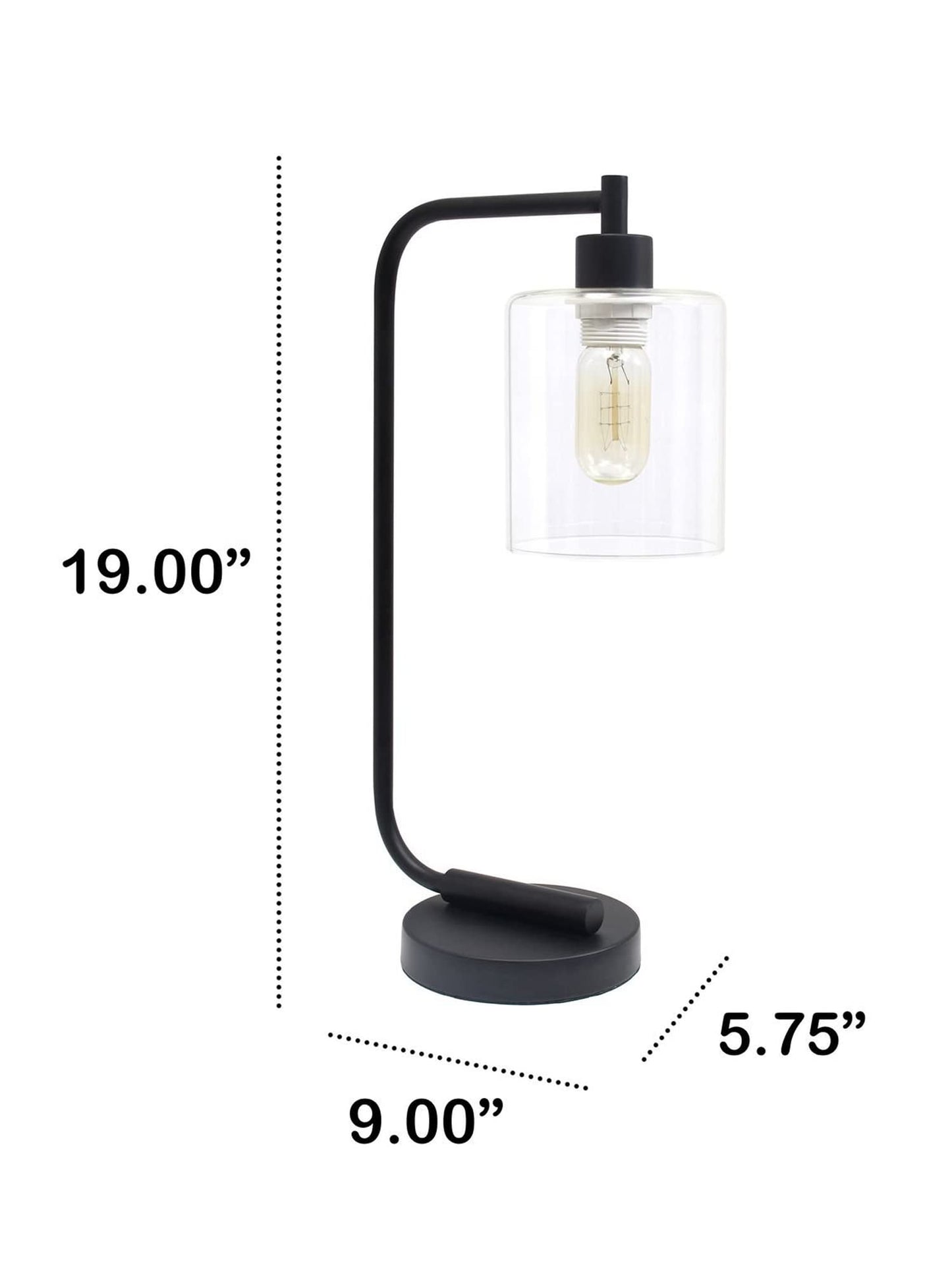 LALIA HOME Modern Iron Desk Lamp, Glass Shade, 9 x 5.75 x 19, Black, Model LHD-2003-BK