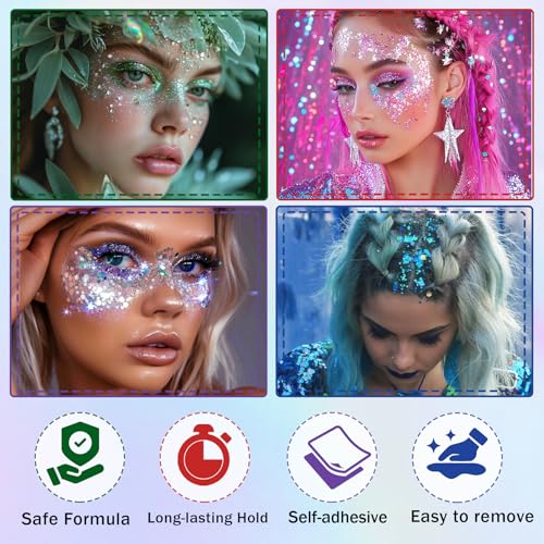IONSGAKO Sparkling Rainbow Body Glitter Stick, Face Body Glitter Gel Holographic Hair Glitter Halloween Chunky Sequin Wate...