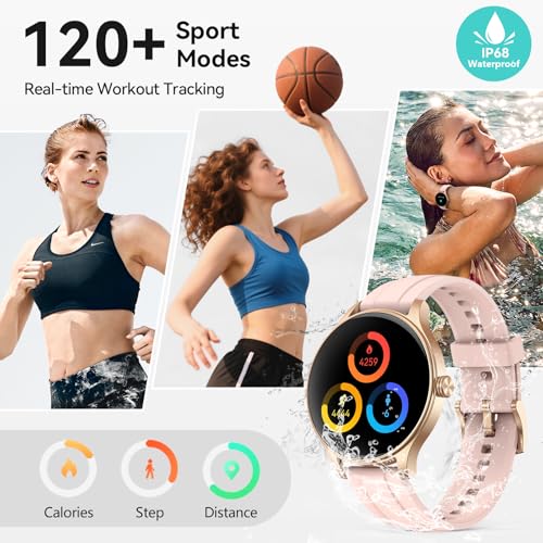 Smart Watches for Women (2 Bands), 1.27" Round Fitness Watch for Android iPhone with Bluetooth Calls (Make/Answer), AI Voi...