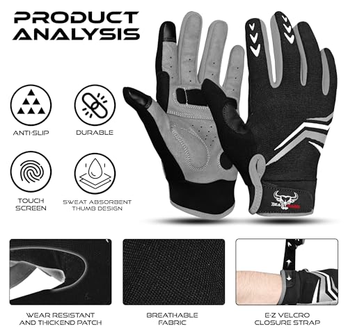 BEAST RAGE Full Finger Cycling Gloves with Padding for Men Women, Anti-Slip, Shock Absorbing, Breathable, Touchscreen Moun...