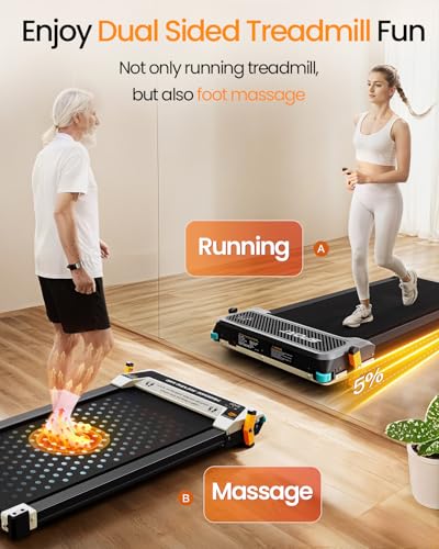 AKLUER Walking Pad with Incline - Dual-Sided 2 in 1 Under Desk Treadmill with Shiatsu Foot Massager, 330LBs Walking Pad Tr...