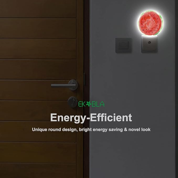 EKOBLA Summer Fruits Design Plug-in Nightlights Watermelon with Black Seeds Red Slice Night Lights Plug into Wall Auto Sensor Led Lamp Funny Nightlight for Men Women Boys Girls