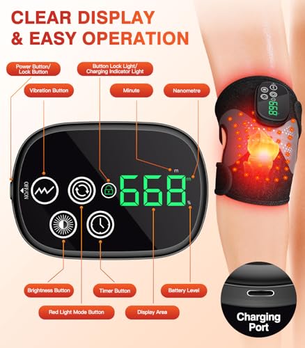 Lanieney Knee Massager with Heat and Red Light Therapy, Knee Brace with Vibration, 5000mah Wireless Cordless,660nm & 850nm...