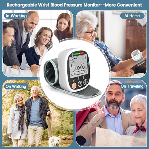 Wrist Blood Pressure Monitor for Home Use, Rechargeable Bp Machine Automatic Digital BP Monitor with Voice Broadcast, Larg...