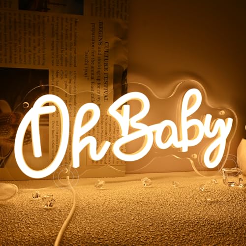 SYLHOME Oh Baby Led Neon Light Sign Nursery Bedroom Wall Decor Sign Baby Shower Kids Birthday Christmas Party Backdrop Dec...