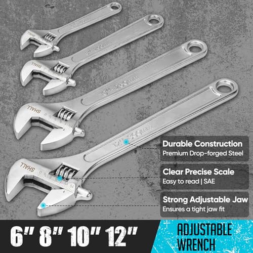 SHALL 8-Piece Adjustable Wrench & Water Pump Pliers Set, 12/10/8/6 Inch, 4Pcs Adjustable Tongue and Groove Joint Pliers an...