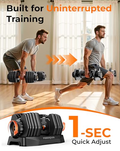 FEIERDUN DB1 Quick Adjustable Dumbbell Set, 15-in-1 Weight Set Dumbbells 105lb/52.5lb with Storage Box, Quick Adjust Free ...