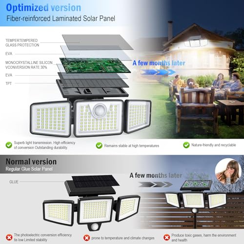daphino 2500LM Solar Lights Outdoor with Motion Sensor,3 Head 270° Wide Angle Street Area Lights, IP65 Waterproof Security...