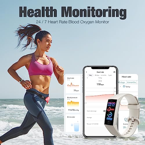 Zeacool Fitness Tracker with Heart Rate Blood Oxygen Blood Pressure Sleep Monitor,1.10''AMOLED Touch Color Screen,IP67 Wat...