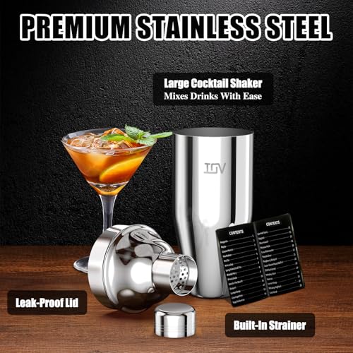 IOV Cocktail Shaker, 24 oz Martini Shaker, Drink Mixer with Built-in Strainer, Professional Stainless Steel Margarita Alco...