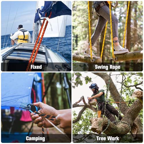 Double Braided Arborist Rigging Rope - 3/8 in X 100 ft 48 Strands Rappelling Outdoor Pulling Heavy Duty Polyester Bull Rop...