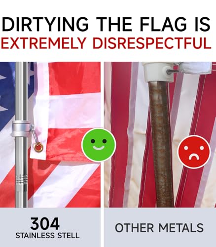 Sinyoeer 304 Stainless Steel Flag Poles,6 FT Flag Pole for Outside House, 1 Inch Outdoor Flag Pole with Swivels Rings, Hou...