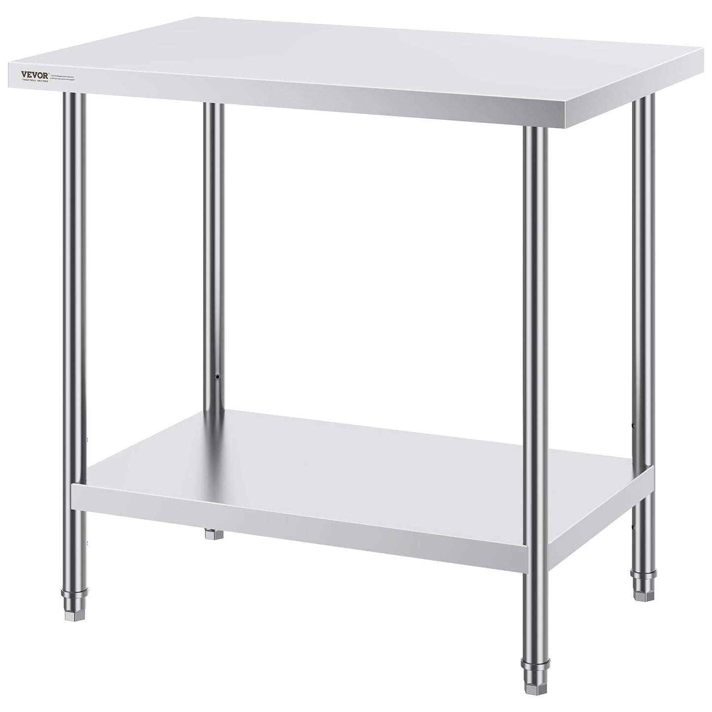 VEVOR Stainless Steel Prep Table, 24 x 36 x 34 Inch, 750 lbs Load Capacity, Heavy Duty Metal Worktable with 3 Adjustable Height Levels, Commercial Workstation for Kitchen Garage Restaurant Backyard