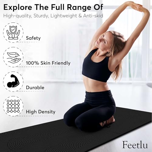 Feetlu Extra Thick 12mm Exercise Mat – Non-Slip, Joint-Friendly & Cushioned Fitness Mat for Yoga, Pilates & Floor Workouts...