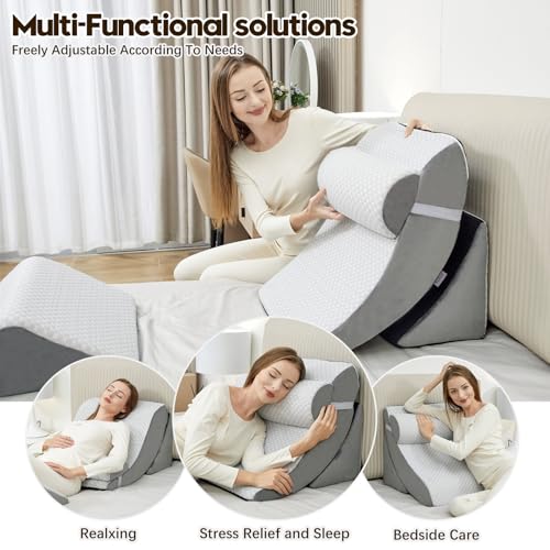 PIASHJOY 4pcs Wedge Pillow Set for After Surgery,Bed Wedge Pillows for Sleeping,Post Surgery Recovery， 45 Degree Wedge Pil...