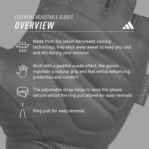 adidas Essential Training & Weightlifting Gloves, Fingerless Workout Gloves