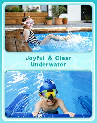 Aegend Kids Swim Goggles with Nose Cover Age 3–14, Anti-Fog UV Protection, No Leaking, 2 Pack for Indoor & Outdoor Swimming