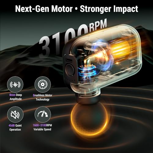 CYBPOK Mini Massage Gun with 10 Massage Heads, Percussion Deep Tissues Handheld Muscle Massager, 8mm Amplitude High-Intens...