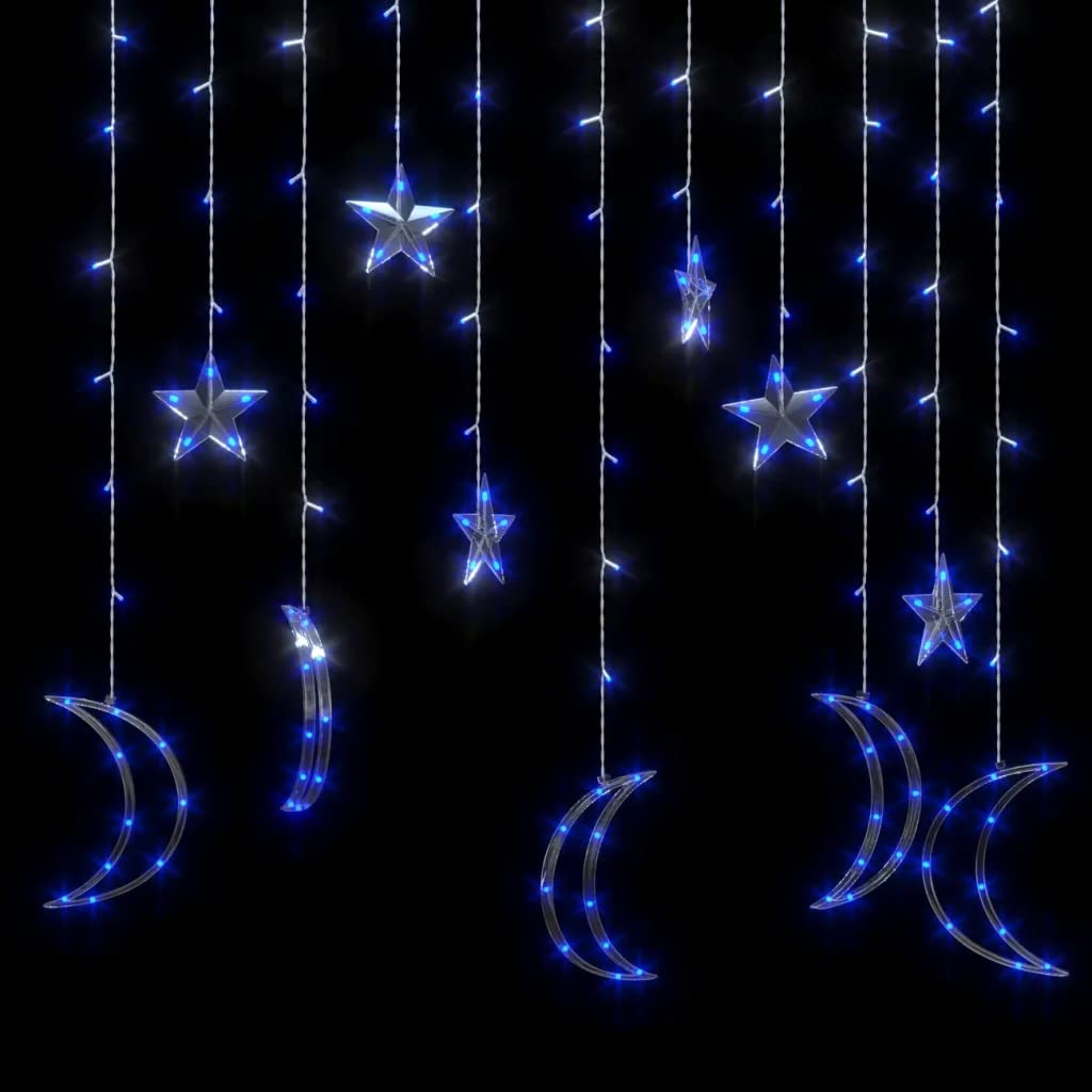 vidaXL Star and Moon Fairy Lights with Remote Control - 138 LED, Blue, Plastic