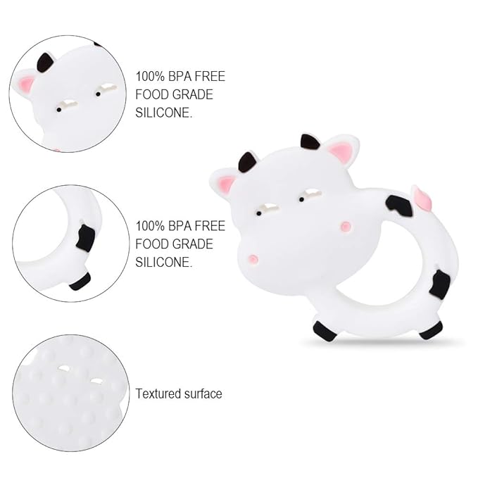 Baby Silicone Teether,Sensory Chew Toys,BPA Free Soft and Effective Infant Teething Pain Relief Toys,Freezer Safe,Food Grade Silicone,Best Shower Gift for Boys and Girls (Cow)