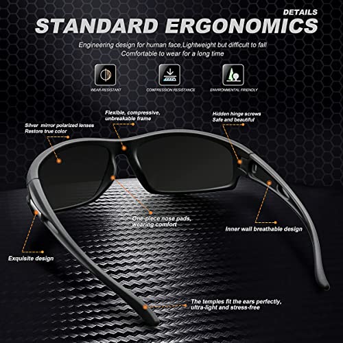 AWGSEE Polarized Sports Sunglasses for Men 100% UV Protection Wrap Around Unbreakable Sun Glasses for Fishing Driving