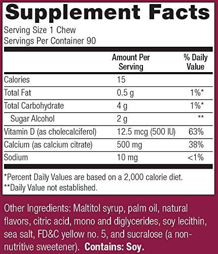 Bariatric Advantage Calcium Citrate Chewy Bites 500 mg - for Bariatric Surgery Patients - Vitamin D3 - Sugar-Free Chewable Calcium Supplement - Bariatric Chews - Pineapple Mango - 90 Count