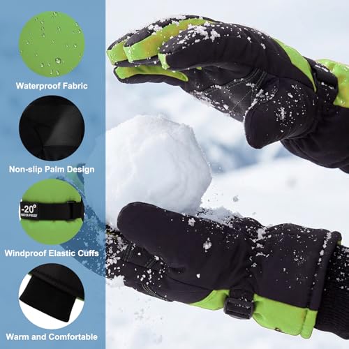 XiuGlimpse Ski Gloves, Valentines Day Gifts Waterproof & Breathable Snowboard Mittens for Boys & Girls, Winter Warm Gloves