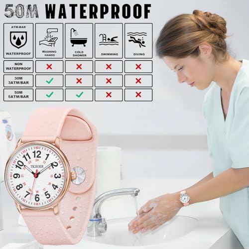 TKIIOER Nurse Watch for Nurse Medical Professionals Students Women Men, 50M Waterproof 12/24 Hour Military Time Luminous E...