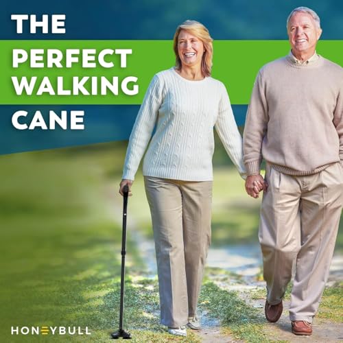 HONEYBULL Walking Cane for Men & Women Foldable, Adjustable, Heavy Duty, Free Standing, All Terrain, Collapsible Walking S...