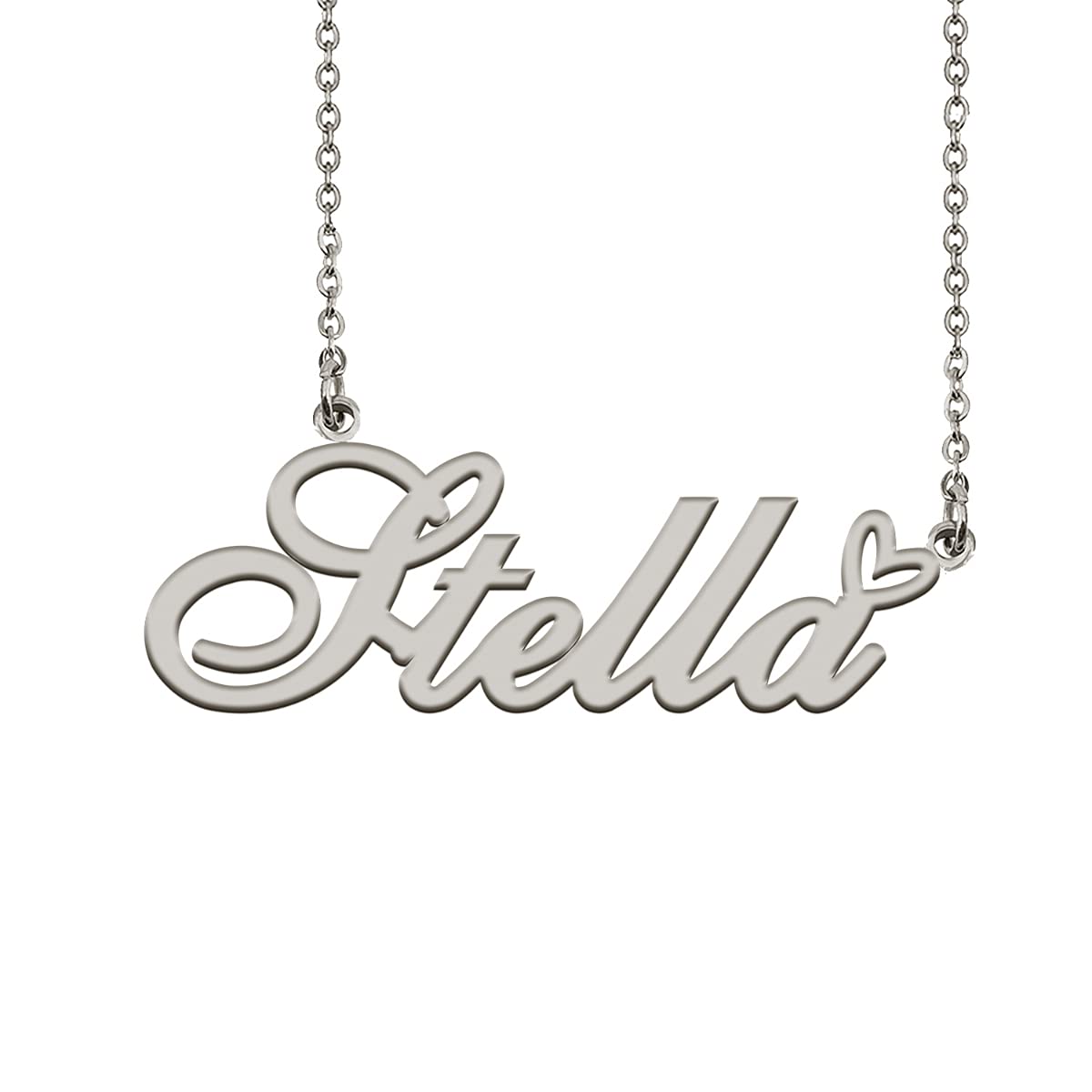 HUAN XUN Personalized Name Necklace Silver Stella Necklace for Women Best Bridesmaid Heart Pendant Jewelry Gift