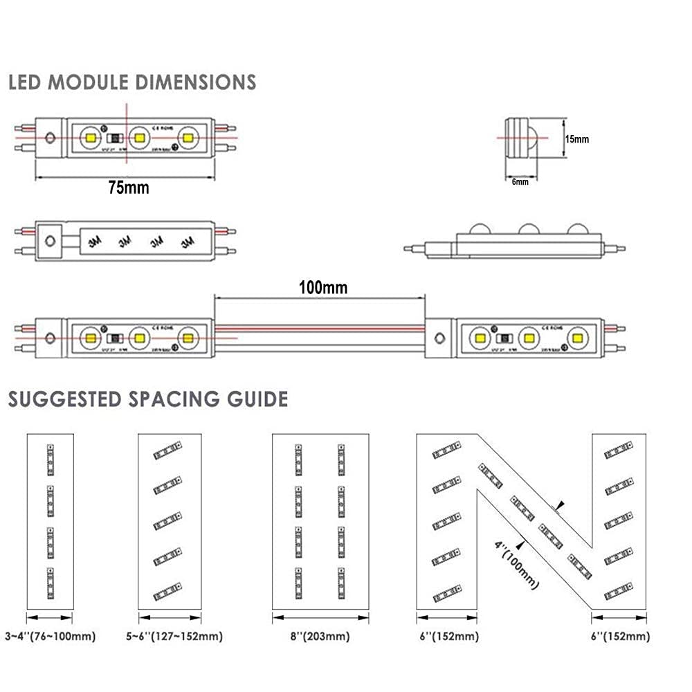 AOOYUANKE LED Module 6000K White Light 200pcs IP65 Waterproof 5730 SMD 150LM Plastic 100Ft