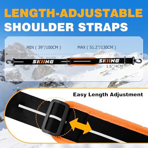 Mellbree Ski Strap, Skis and Poles Carrier for Easy Transportation of Your Clipstick Skiing Accessory/Pole/Skimate/Boot, S...