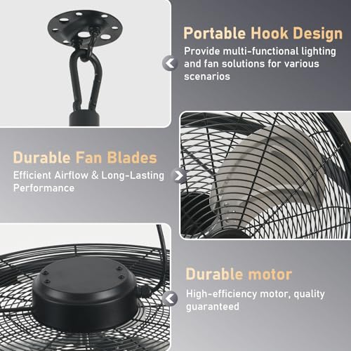 AHAWILL 22.8" Outdoor Hanging Ceiling Fan with Light - 360 Rotatable Fixed Angle,Plug-in,3CCT Dimmable,6 Speeds,Timer & Re...