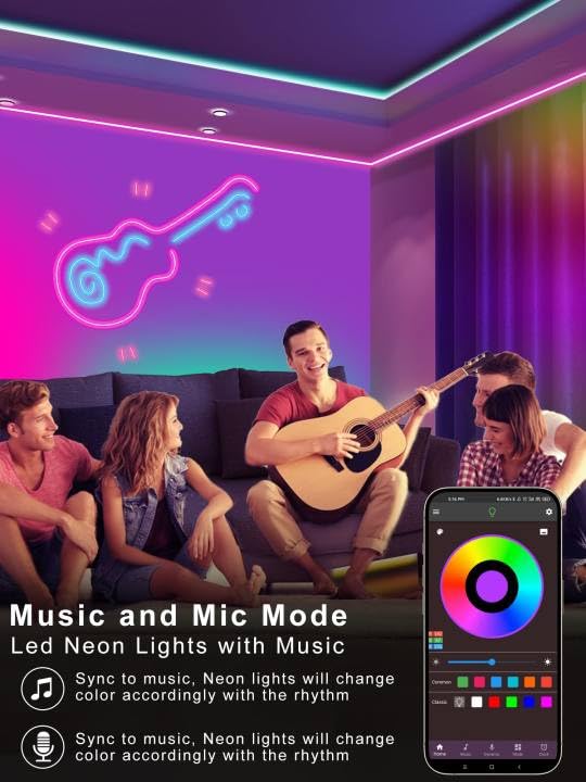 Ledagic RGB LED Neon Rope Lights, 100ft, IP65 Waterproof, Remote/App Control, Plastic, White, Model LedNeon002-4