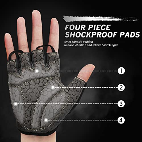 HTZPLOO Bike Gloves for Men Women with Anti-Slip Shock-Absorbing Pad, Light Weight Half-Finger Cycling Gloves