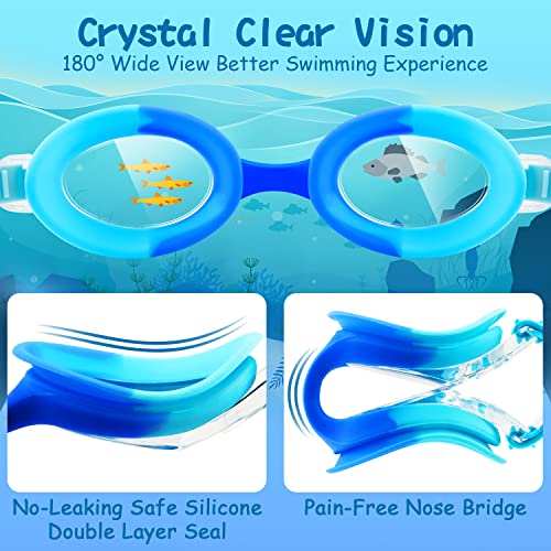 COOLOO Kids Swim Goggles, 2 Pack Swimming Goggles for Boy and Girls No Leaking Anti-Fog Waterproof Goggles for Kids 3-15