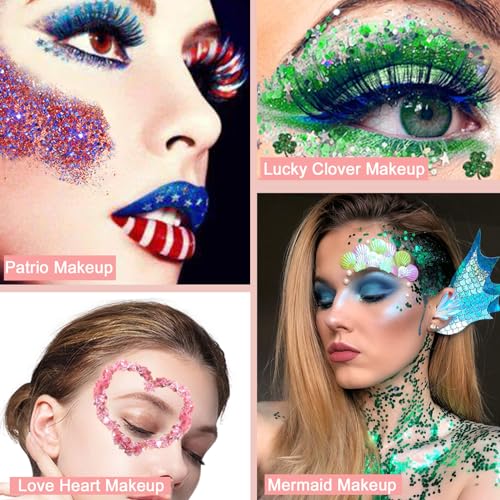 Boko 50ML Body Glitter Gel, Red White Blue 4th of July Chunky Glitter for Face Hair Body Makeup, Patriotic Glitter for USA...