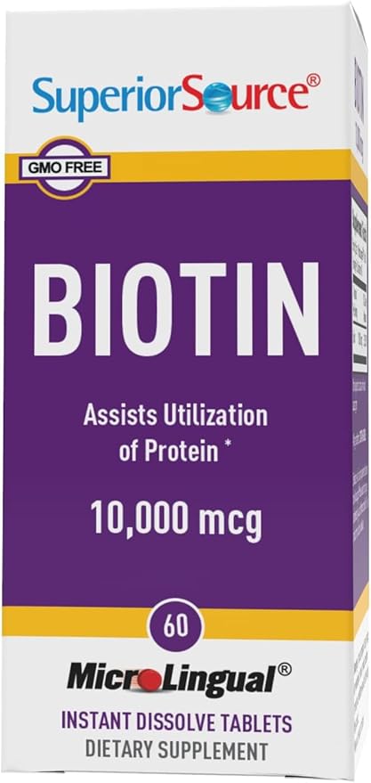 Superior Source Biotin 10,000 mcg - Daily Supplement Supports Hair Health & Growth - Natural Biotin Supplement Aids Healthy Nails & Skin - 60 Sublingual Dissolving Tablets