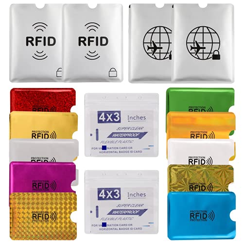Luumxai 16 RFID Blocking Sleeves Set (10 Credit Card Holders & 4 Passport Protectors) Identity Theft Protection Secure Sle...