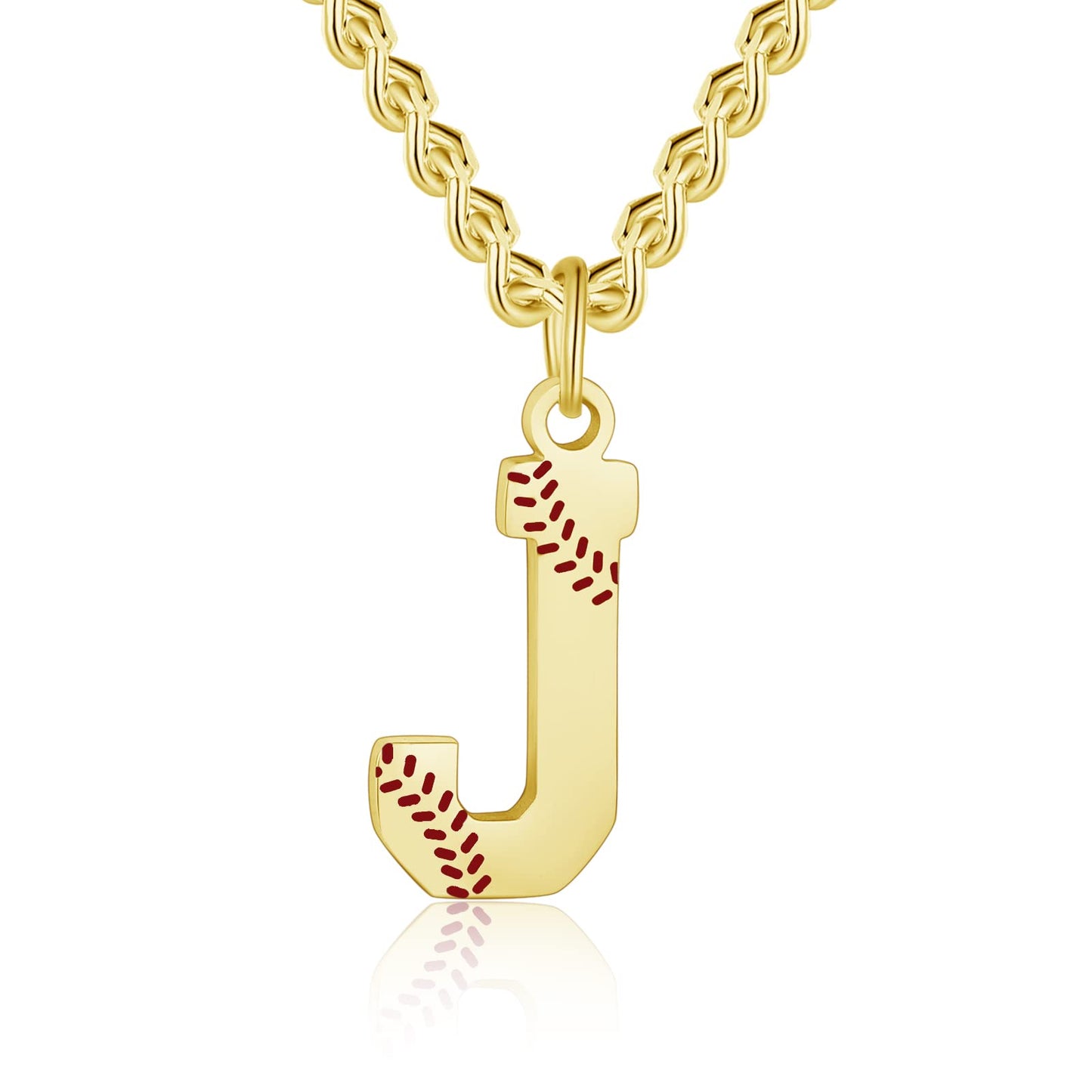 AIAINAGI Baseball Initial A-Z Letter Necklace for Men Baseball Charm Pendant Stainless Steel Gold Chain 22inch Personalized Base